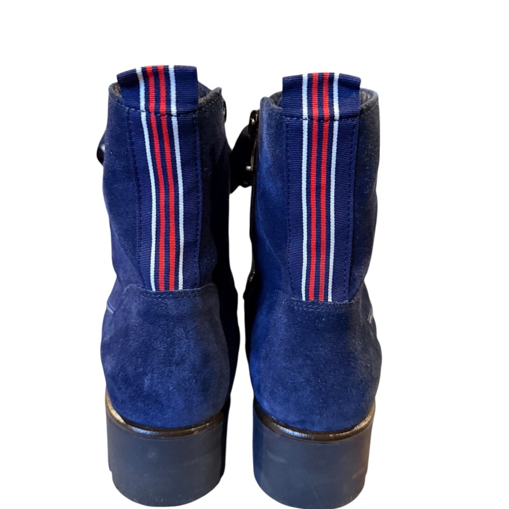 Blue Suede Ankle Boots Gabor Lug Sole Lace Up 711 Red White Stripe US 9.5 UK 7